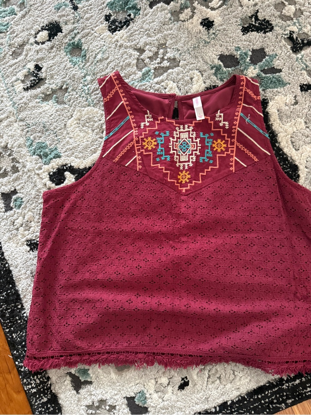 Xhilaration Burgundy Embroidered Lace Tank Top